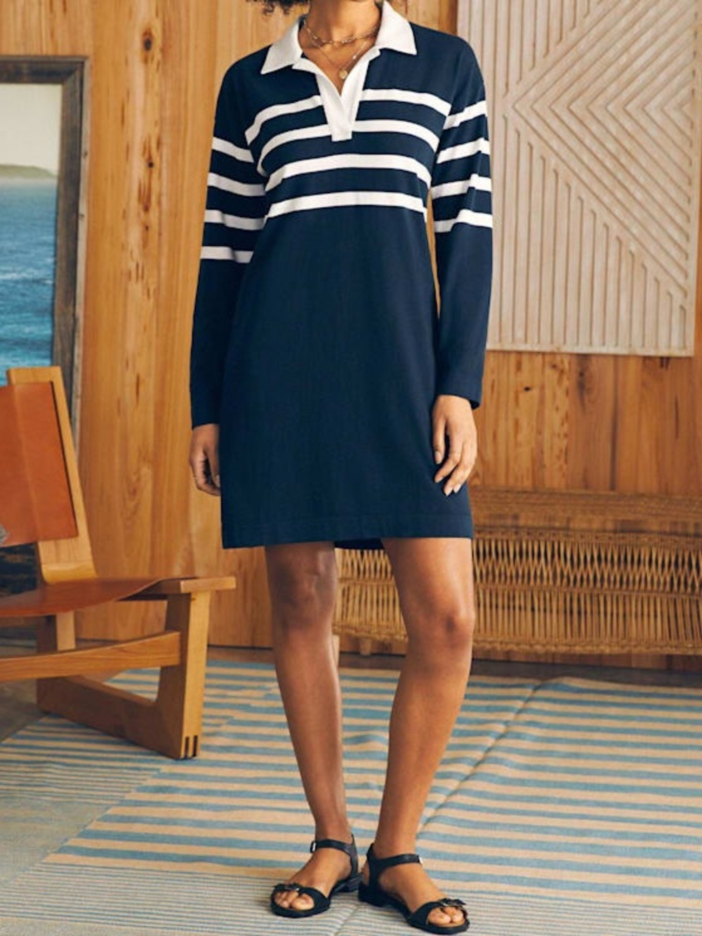 Faherty cape may Striped Rugby jersey polo shirt Dress L
